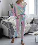 Large Size Tie-Dye Printed Long-Sleeved Home Wear Set