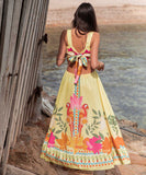 Classic Printed Maxi Dress With Wide Straps Bright Yellow