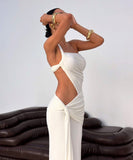 Single-Shoulder Backless Pleated Long Dress Elegant Evening