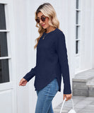 Casual Round Neck Long Sleeve Tee With Curved Hem Open Front
