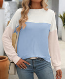 Round Neck Stretchy Strip Multicolor Long Sleeve T Shirt