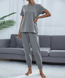 Chic Comfort Home Suit with Short-Sleeved Top and Slim Trousers