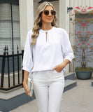 Chic Keyhole V-neck Seven-point Sleeved Loose Chiffon Top