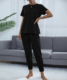 Chic Comfort Home Suit with Short-Sleeved Top and Slim Trousers