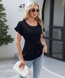 Chic Ruffled Round Neck Short-Sleeved Top in Trendy Colors