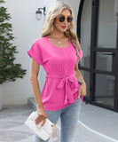 Chic Ruffled Round Neck Short-Sleeved Top in Trendy Colors