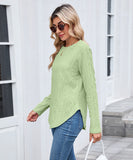 Casual Round Neck Long Sleeve Tee With Curved Hem Open Front