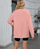 Solid Color Wavy Round Neck Long Sleeve Loose Fitting Shirt