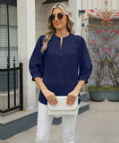 Chic Keyhole V-neck Seven-point Sleeved Loose Chiffon Top