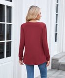Solid Color Round Neck Striped Loose Long Sleeve T Shirt