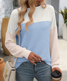 Round Neck Stretchy Strip Multicolor Long Sleeve T Shirt