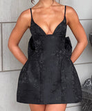 Chic Evening Dress with Bow Embellishments and Adjustable Straps