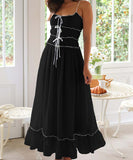 Lace Patchwork High-Waisted Halter Dress for Chic Elegance