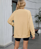 Solid Color Wavy Round Neck Long Sleeve Loose Fitting Shirt