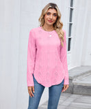 Casual Round Neck Long Sleeve Tee With Curved Hem Open Front