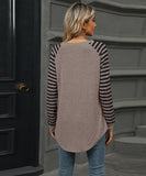 Striped Patchwork Crewneck Long Sleeve Tailcoat T Shirt