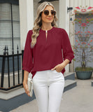 Chic Keyhole V-neck Seven-point Sleeved Loose Chiffon Top