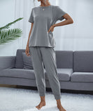 Chic Comfort Home Suit with Short-Sleeved Top and Slim Trousers