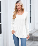 Solid Color Round Neck Striped Loose Long Sleeve T Shirt