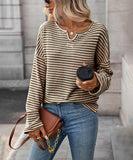 Striped Waffle Knit Top Stretch All Day Comfort Everyday