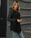 Striped Patchwork Crewneck Long Sleeve Tailcoat T Shirt