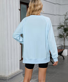 Solid Color Wavy Round Neck Long Sleeve Loose Fitting Shirt