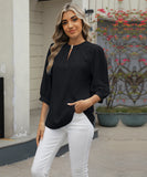 Chic Keyhole V-neck Seven-point Sleeved Loose Chiffon Top