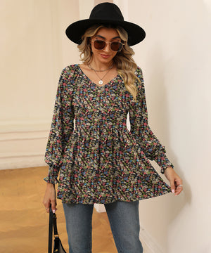 Printed Bubble Long Sleeve Fitted Top Nylon Elastane Blend