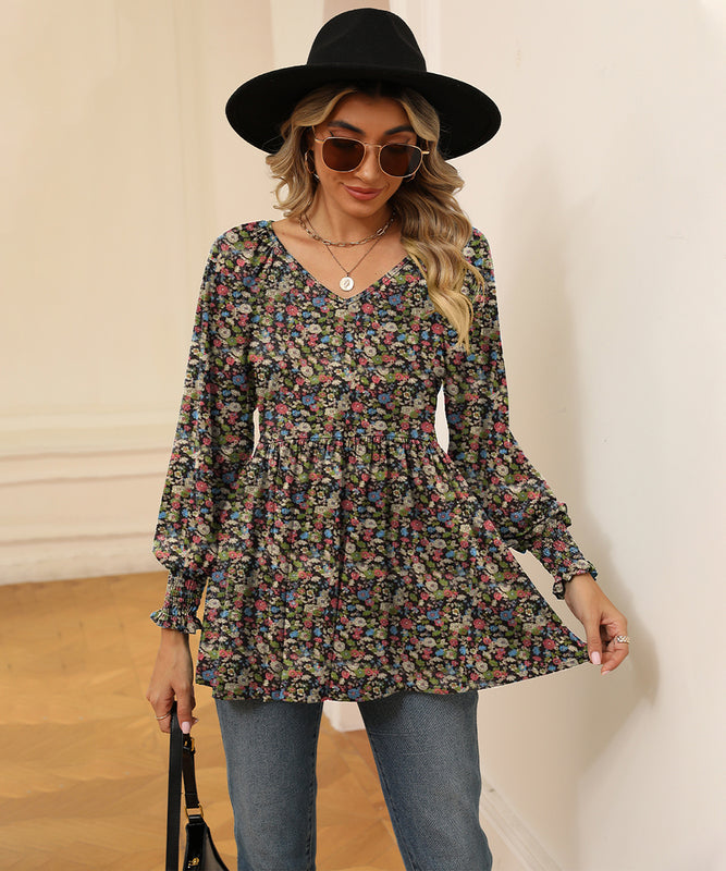 Printed Bubble Long Sleeve Fitted Top Nylon Elastane Blend