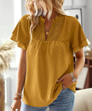 Casual V Neck Wave Collar Blouse For Women Yellow Polyester