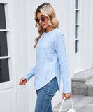 Casual Round Neck Long Sleeve Tee With Curved Hem Open Front