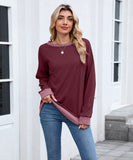 Color Block Ribbed Sweatshirt Round Neck Loose Long Sleeves