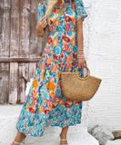Casual Printed Vacation Dress in Green and Navy for Summer Fun
