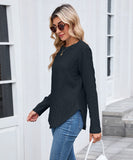 Casual Round Neck Long Sleeve Tee With Curved Hem Open Front