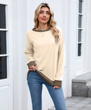 Color Block Ribbed Sweatshirt Round Neck Loose Long Sleeves