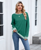 Color Block Ribbed Sweatshirt Round Neck Loose Long Sleeves