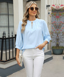 Chic Keyhole V-neck Seven-point Sleeved Loose Chiffon Top