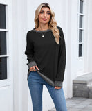Color Block Ribbed Sweatshirt Round Neck Loose Long Sleeves