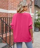 Loose Fit Round Neck Blazer Solid Color Nylon Elastane