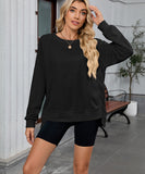 Solid Color Wavy Round Neck Long Sleeve Loose Fitting Shirt