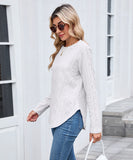 Casual Round Neck Long Sleeve Tee With Curved Hem Open Front