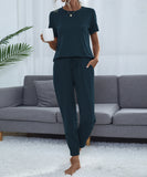 Chic Comfort Home Suit with Short-Sleeved Top and Slim Trousers