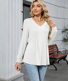 V Neck Striped Loose Long Sleeve T Shirt Nylon Elastane