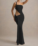 Single-Shoulder Backless Pleated Long Dress Elegant Evening
