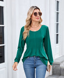 Solid Color Round Neck Striped Loose Long Sleeve T Shirt