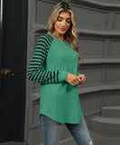 Striped Patchwork Crewneck Long Sleeve Tailcoat T Shirt