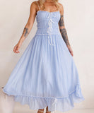 Lace Patchwork High-Waisted Halter Dress for Chic Elegance