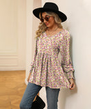 Printed Bubble Long Sleeve Fitted Top Nylon Elastane Blend