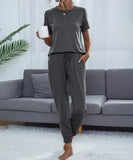 Chic Comfort Home Suit with Short-Sleeved Top and Slim Trousers