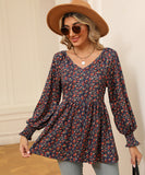 Printed Bubble Long Sleeve Fitted Top Nylon Elastane Blend